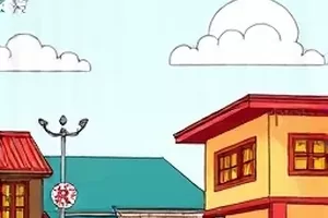 《鹤见温泉》和风素材集封面，雾气中的木质汤屋